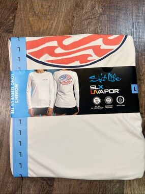 Salt Life Women's Long Sleeve UPF Tee — White with Coral Accent